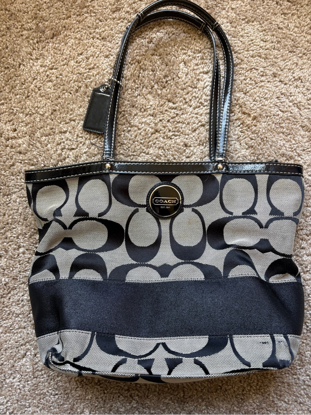 Coach Black and Gray Signature Canvas Tote